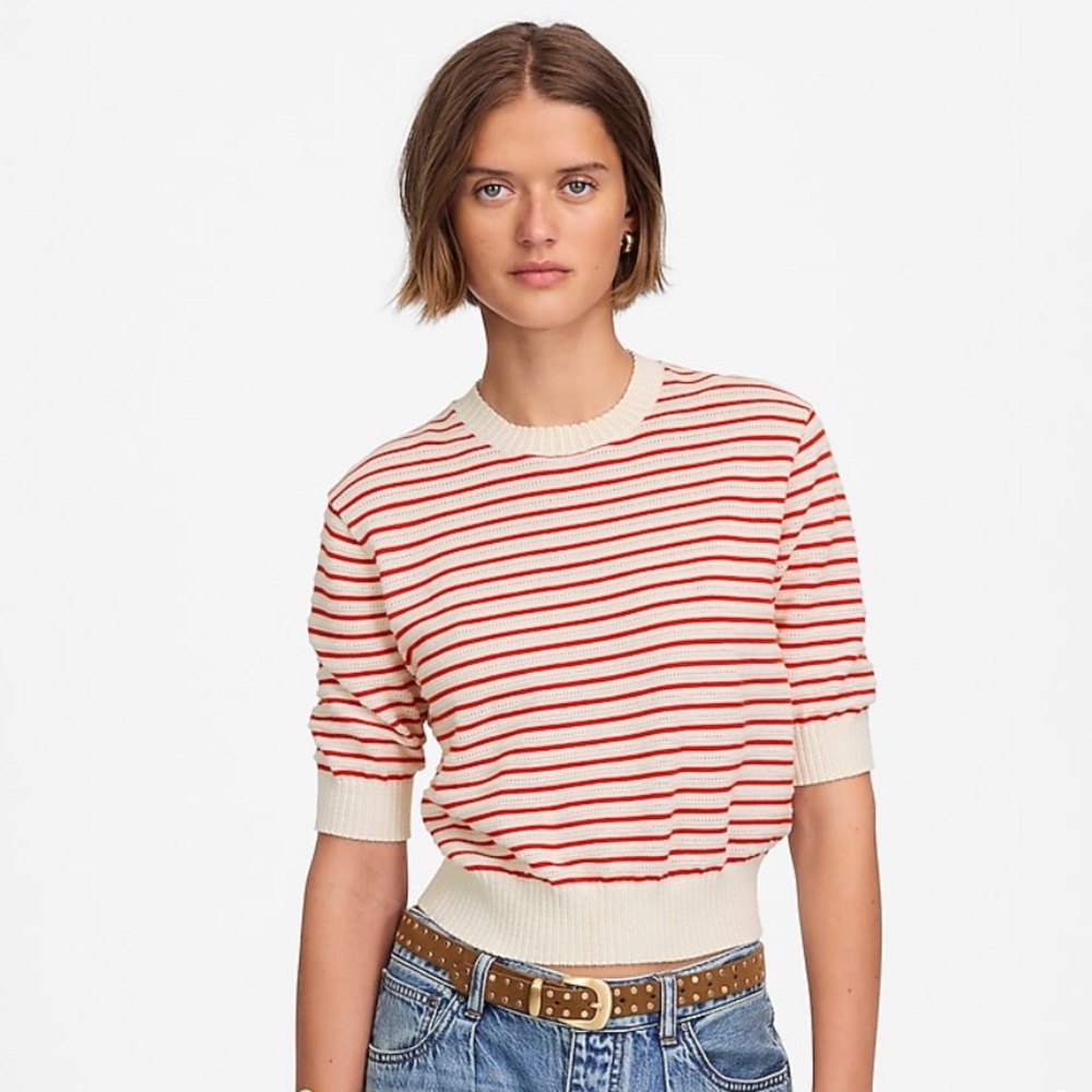 NWT MADEWELL Textural Stitch Cotton Sweater in Stripe ~ XS